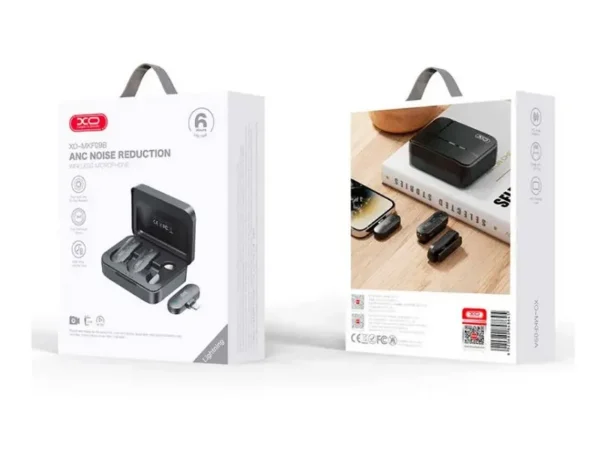 XO MKF09B Lightning Self-charging Compartment One to Two Low Latency Wireless Lavalier Microphone Bl