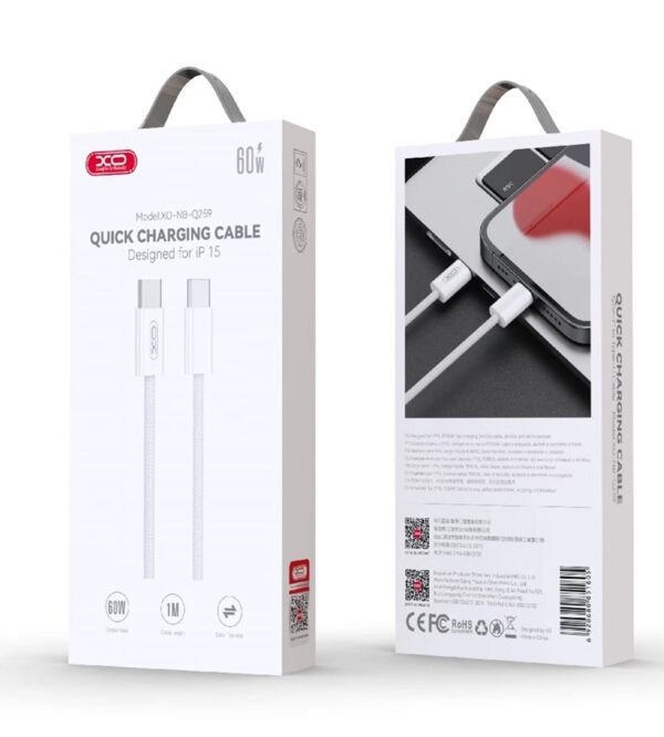 XO NB-Q259 iph15 copying the original Type-c TO Type-c 60W Braided Data Cable White