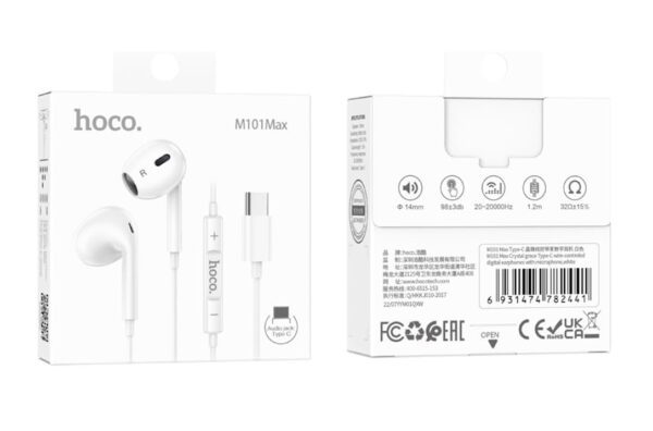 Hoco M101 Max Crystal grace Type-C wire-controled digital earphones with microphone white