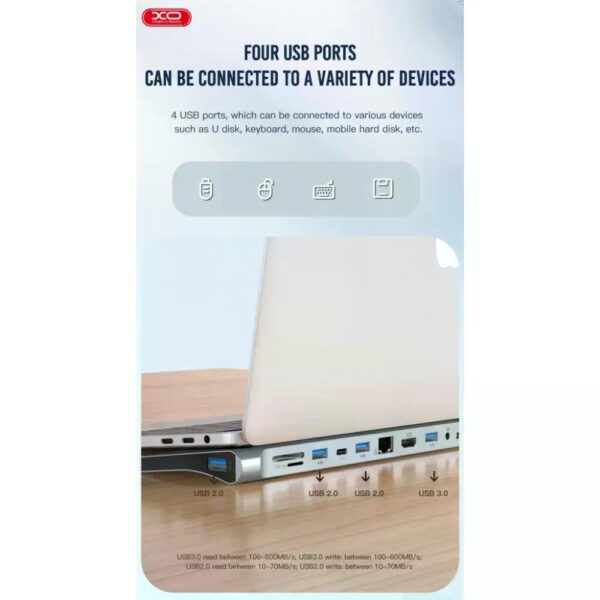 XO HUB010 12 in 1 Multifunctional Docking Station Tranish