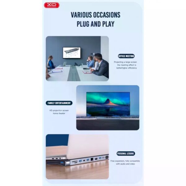 XO HUB010 12 in 1 Multifunctional Docking Station Tranish