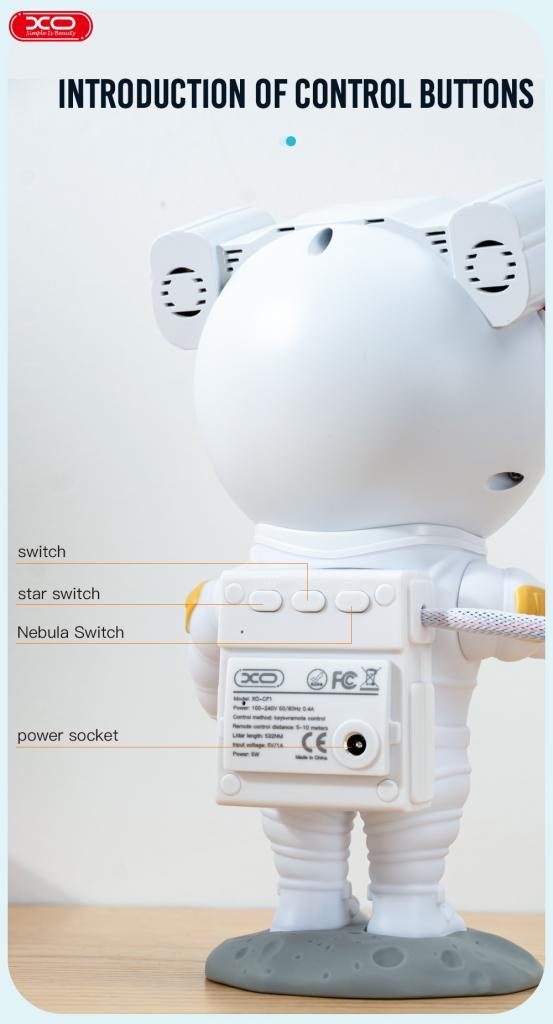 6920680831005-5 XO CF1 Astronaut Star Projector Lamp White