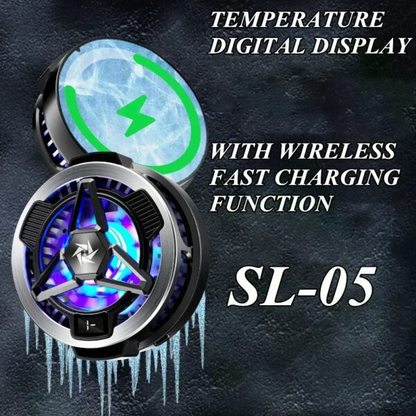 6920680845491-4 XO SL05 Magnetic suction heat sink with universal clip, temp display, wireless charging Black