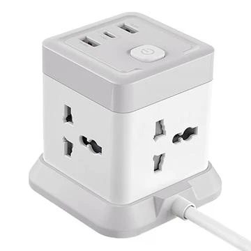 XO WL20 (EU) 20W fast charging square plug 4AC jack+USB-A+1USB-C White+Gray