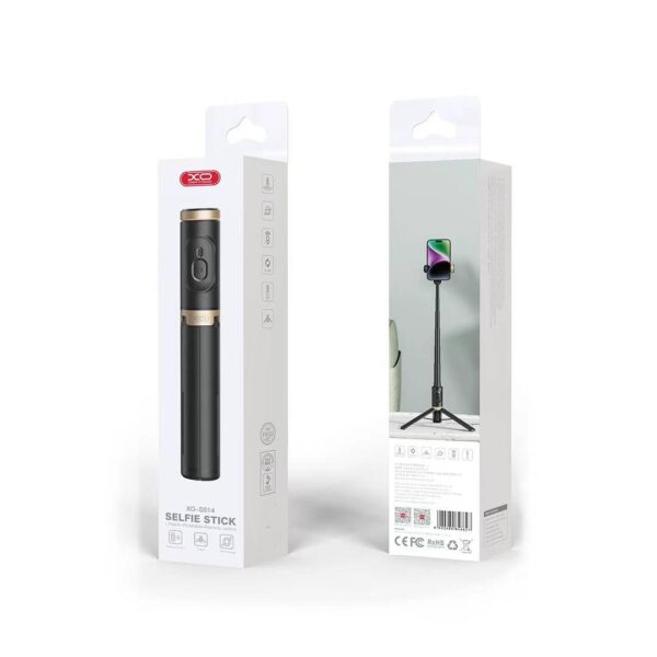 XO SS14 Integrated Hidden Reinforced Tripod Bluetooth Selfie Stick (Aluminium Rod) 72CM Black
