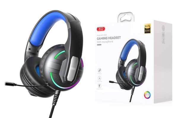 XO GE-09 Static RGB Long Mic Headworn Game Earphones USB+3.5 (with adapter cable) Black
