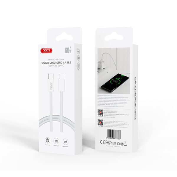 XO NB-Q260A High-fashion Type-c TO Type-c 60W 1m braided data cable White