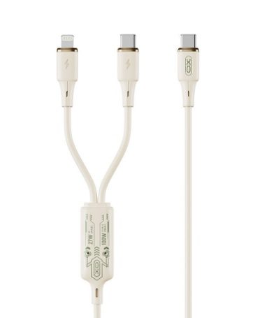 6920680853809-3 XO NB-Q262 Type-c to ip (27W)+Type-c (60W) 1 to 2 True Silicone Data Cable 1.2m metre beige