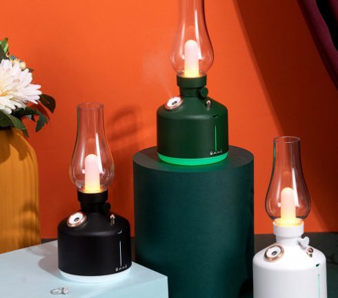 6920680855872-2 XO HF06 Kerosene Lamp Style Colourful Ambient Night Light Humidifying Mist (1200mAh) green