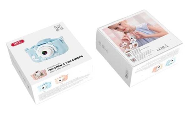 XO XJ01 Cartoon Dual Lens Kids Camera with Silicone Case Blue