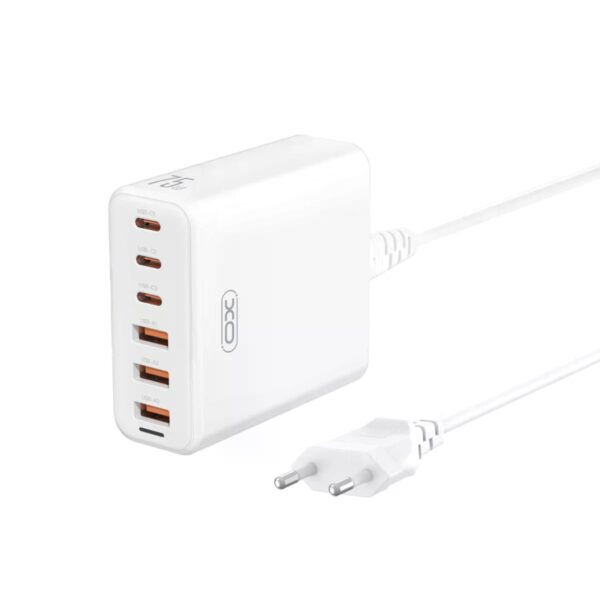 6920680856152 XO L133(EU) 75W GaN 3A+3C Desktop Fast Charger with 1.5M Power Cord White