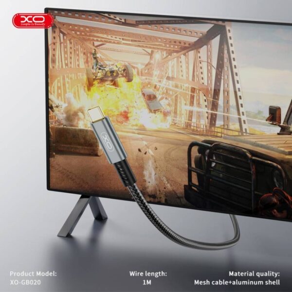 XO GB020 USB3.2 Transfer 20G / 4K@60HZ+Charge 100W Data Cable 1M Tranish
