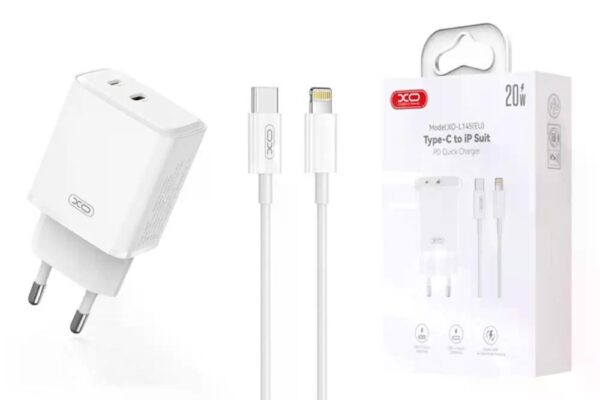XO L145 20W USB-C+L Port Bi-directional Reverse Charger Fast Charger White