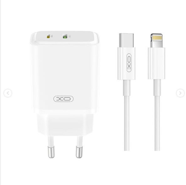 XO L145 20W USB-C+L Port Bi-directional Reverse Charger Fast Charger with C to iP Cable White