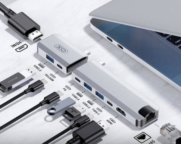 6920680857739 XO HUB017 type-c 9-in-1 Magnetic Metal Docking Station (Type-c to USB3.0*3+HDMI*2+PD*2+RJ45+TYPE-C P
