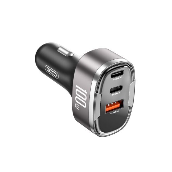 XO CC61 Smart Car Charger (Apple Output) 100W /USB-A(30W)+Type-C(45W)+Lightning(25W) Silver