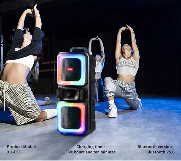 XO F55 Boat Boat 8" Dual Speaker RGB Bluetooth Speaker 20W (with Remote Control + Wired Mic*1) Black