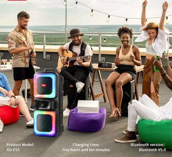 XO F55 Boat Boat 8" Dual Speaker RGB Bluetooth Speaker 20W (with Remote Control + Wired Mic*1) Black