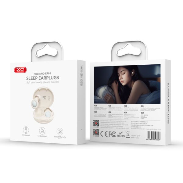 XO ER01 Sleep Noise-Isolating Earplugs (4 pairs of bowl-shaped ear caps + 1 lanyard) White