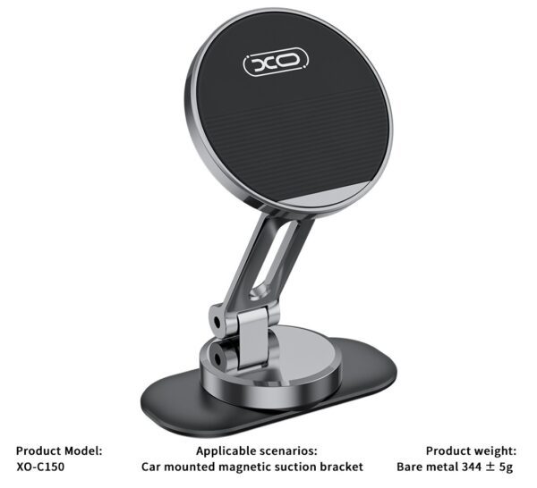 XO C150 Magnetic 360° rotating holder with metal base (with one large and one small round iron piece