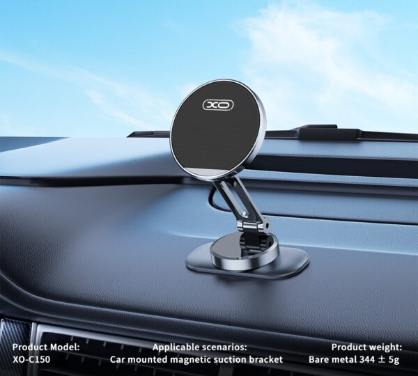 XO C150 Magnetic 360° rotating holder with metal base (with one large and one small round iron piece