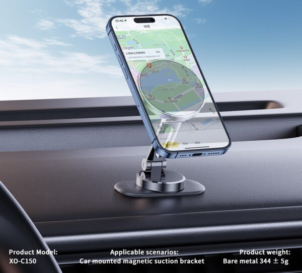 XO C150 Magnetic 360° rotating holder with metal base (with one large and one small round iron piece