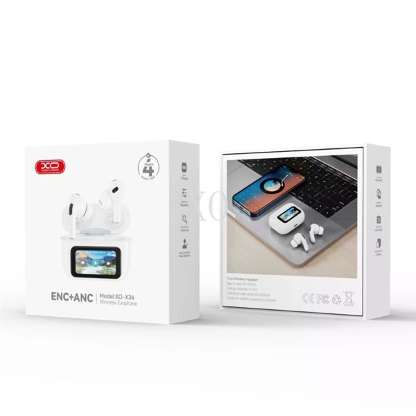 XO X36 Smart Screen ANC Active Noise Cancellation TWS Bluetooth Headset White
