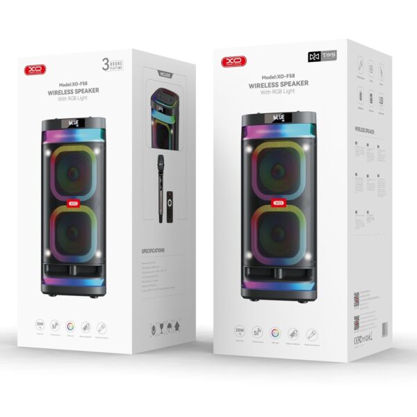6920680861378-2 XO F58 Shine Dual 6-inch Woofer RGB Bluetooth Speaker 40W (with Remote Control + Wireless Mic*1) Bla