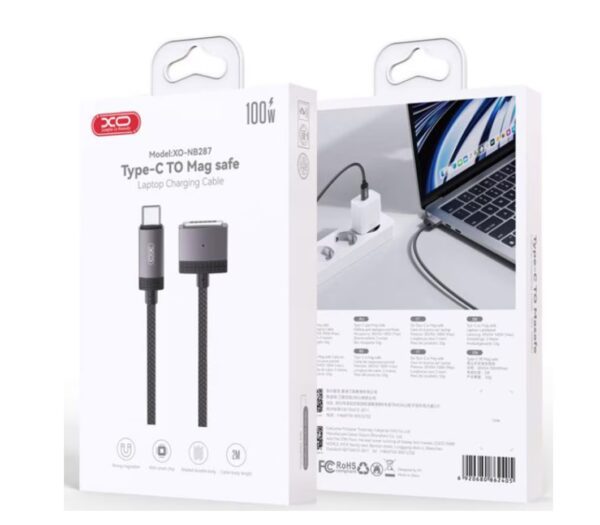 6920680862405-2 XO NB287 Type-C TO masafe 100W 2m magnetic laptop charging cable Black