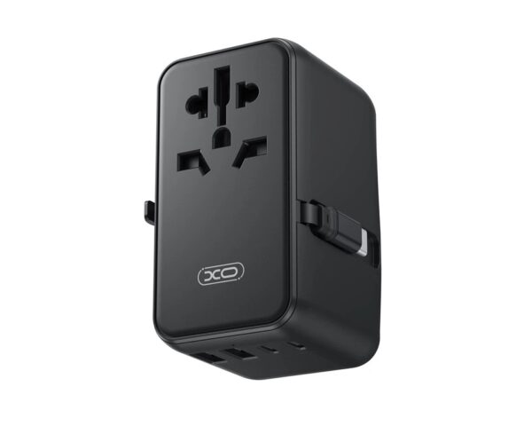 XO WL32 with TYPE-C Retractable Cable 65W GaN Universal Travel Convertible Charging (1AC+2USB-C+2USB-A+1TYPE-C Cable) black