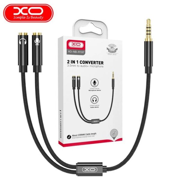 6920680880881-3 XO NB-R197 2 IN 1 3.5mm to audio+microphone converter Black