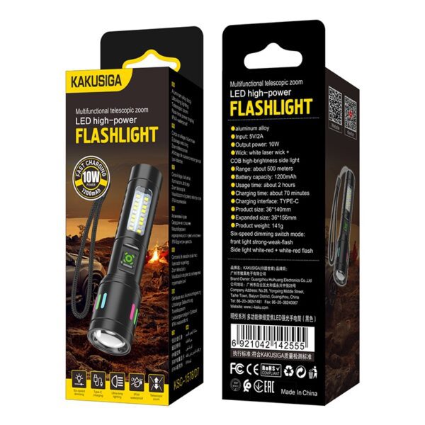6921042142555-2 KAKUSIGA KSC-1578 MINGYUE Series Multi-function Telescopic Zoom LED High-intensity Flashlight Black