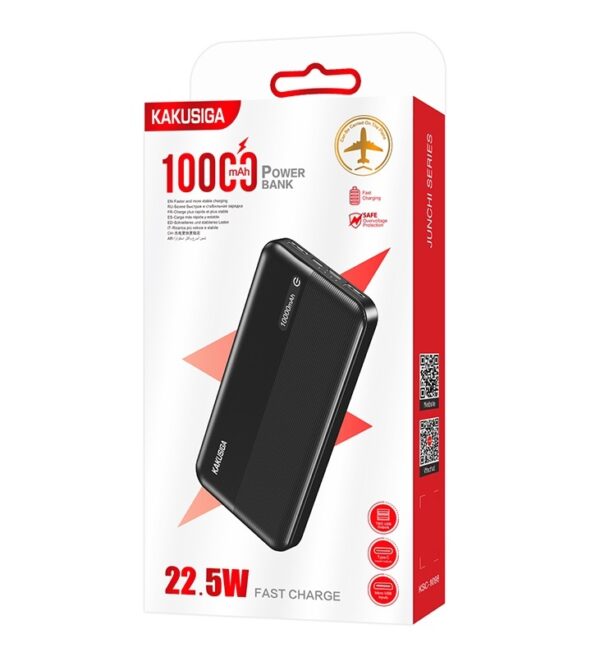 Kakusiga KSC-1098 JUNCHI Series 22.5W+PD20W Fully Compatible Power Bank-10000mAh Black