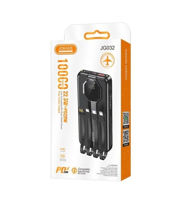 Jokade JG032 KEMAN series 22.5W+PD20W fully compatible mobile power bank with wire (10000mAh) Black