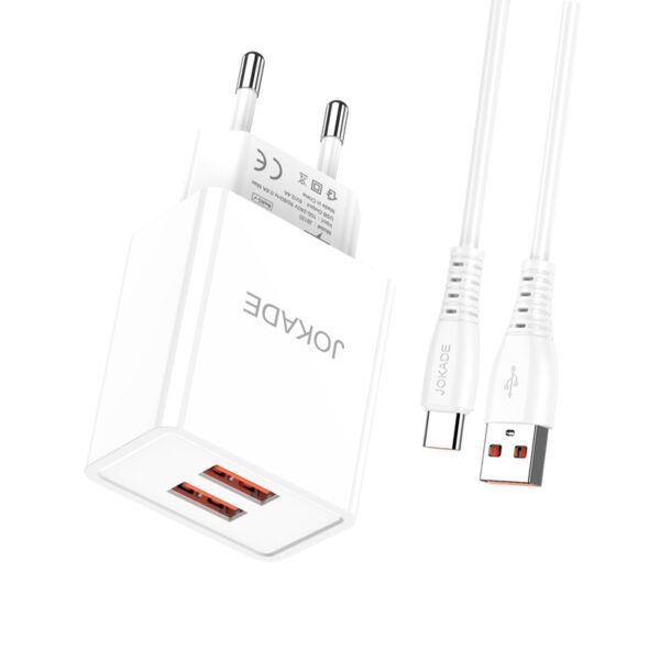 6921042149561-2 JOKADE JB121 ZHONGKAI series dual port charger set USB to Micro (EU) White