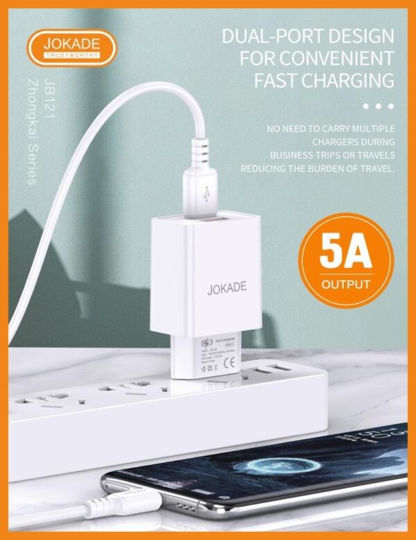 6921042149561 JOKADE JB121 ZHONGKAI series dual port charger set USB to Micro (EU) White