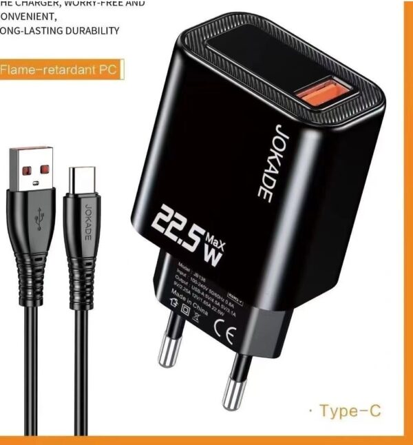 JOKADE JB139 YONGZE Series 22.5W fully compatible private model charger set (EU) USB to Type-C Black