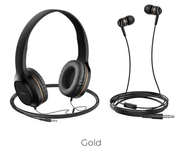 6931474709639 Hoco W24 Enlighten headphones with mic set gold