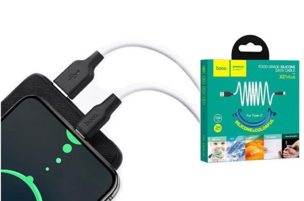 Hoco X21 Plus Silicone charging cable for Type-C(L=2M) black＆white