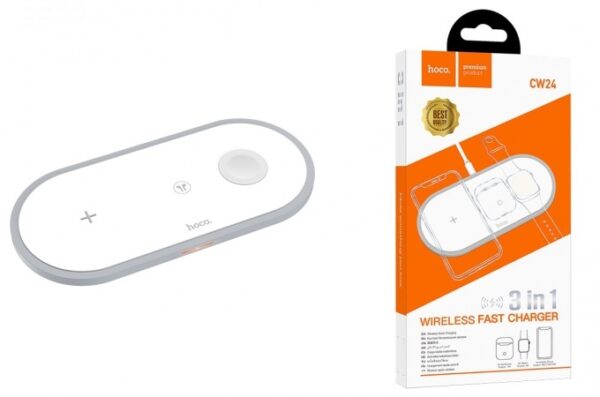 Hoco CW24 Handsome 3-in-1 wireless fast charger white
