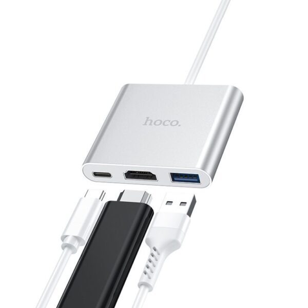 6931474725790-3 Hoco HB14 Easy use Type-C adapter(Type-C to USB3.0+HDTV+PD) silver