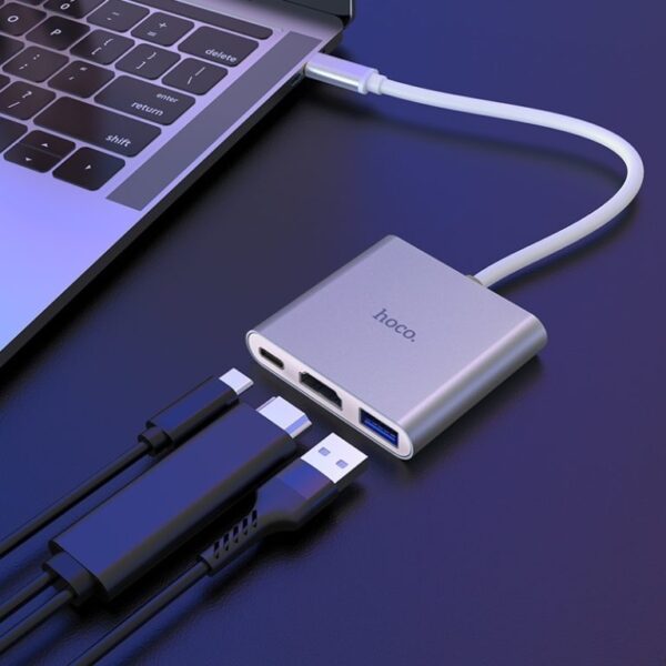 6931474725790-4 Hoco HB14 Easy use Type-C adapter(Type-C to USB3.0+HDTV+PD) silver