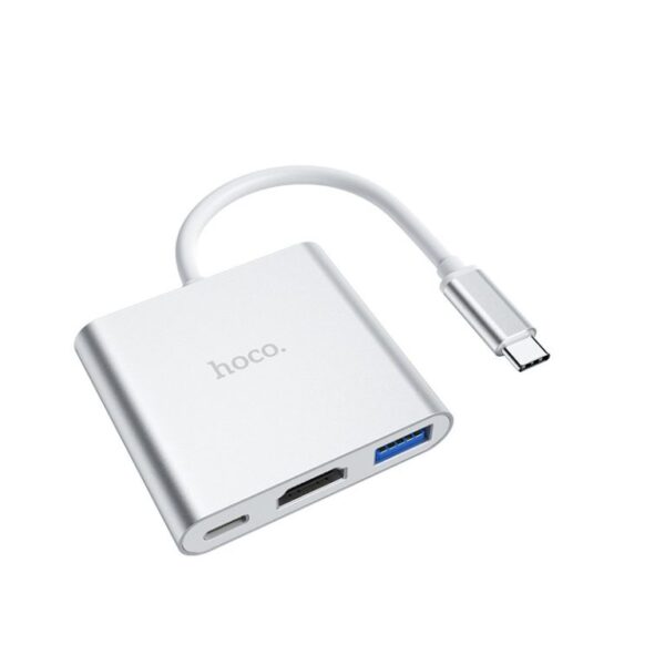 6931474725790-6 Hoco HB14 Easy use Type-C adapter(Type-C to USB3.0+HDTV+PD) silver