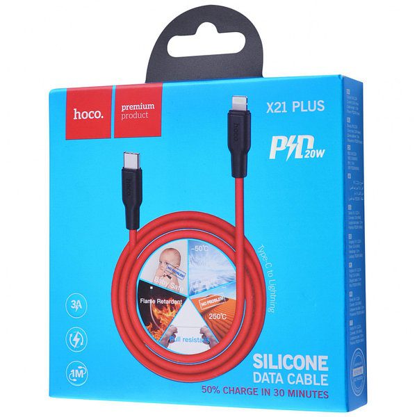 Hoco X21 Plus Silicone PD charging data cable for iP black and white