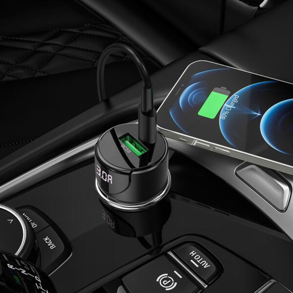 6931474742544-2 Hoco Z42 Light road dual port digital display PD20W+QC3.0 car charger black