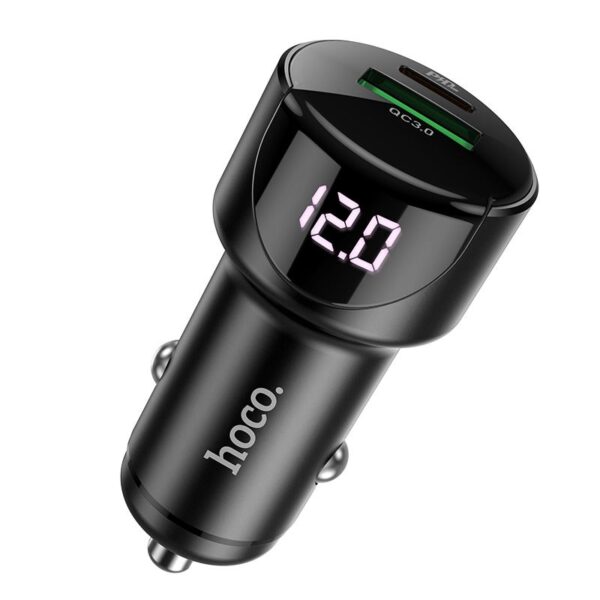 6931474742544-3 Hoco Z42 Light road dual port digital display PD20W+QC3.0 car charger black