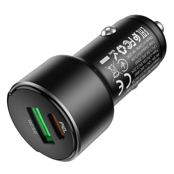 6931474742544-4 Hoco Z42 Light road dual port digital display PD20W+QC3.0 car charger black