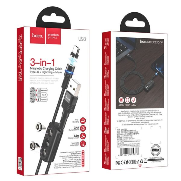 Hoco U98 3-in-1 Sunway multi-functional magnetic charging cable(Lightning/Micro/Type-C)