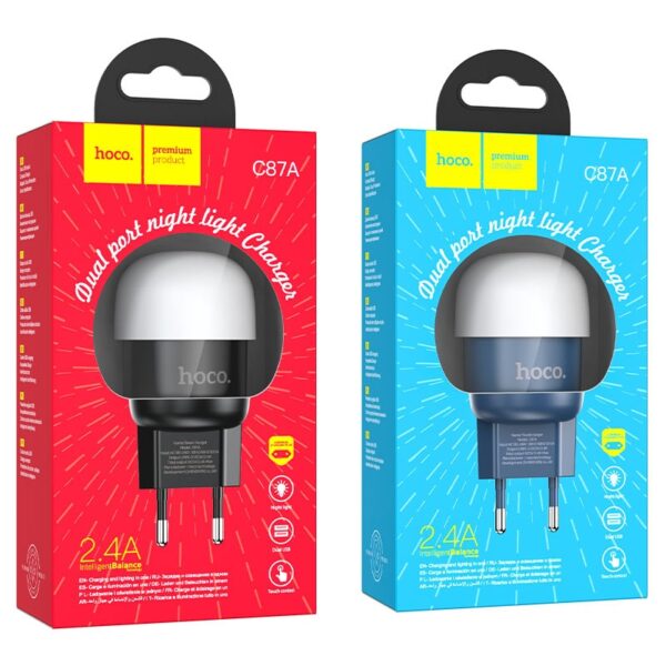 Hoco C87A Sparkle dual port night light charger(EU) black