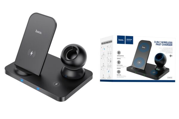 Hoco CW33 Ultra-Charge 3-in-1 vertical wireless fast charger black